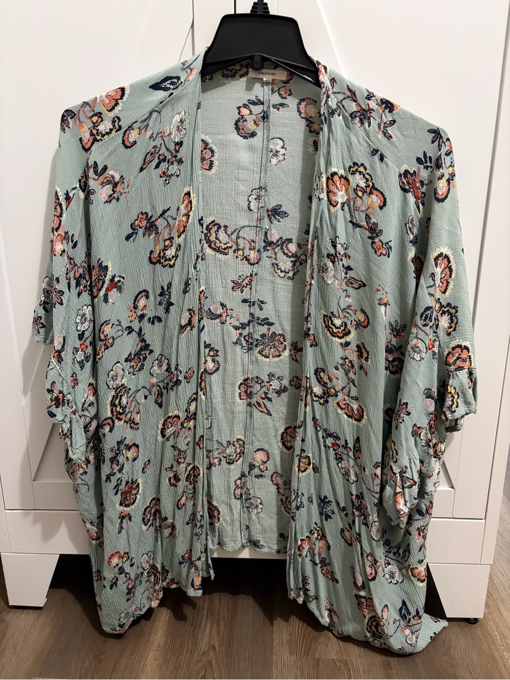 Maurices Mint Floral Open-Front Kimono Jacket